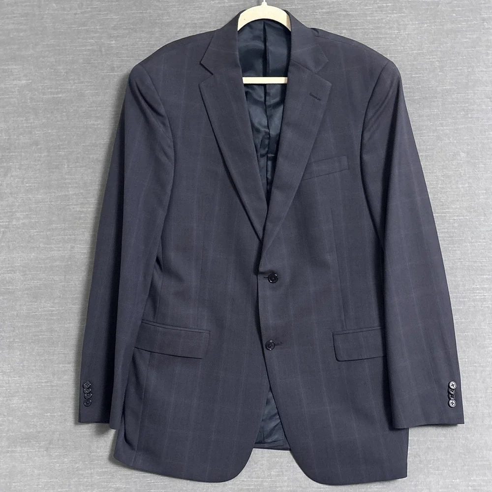 Hart Schaffner Marx‎ Sport Coat 42L Navy Blue Glen Check Plaid Blazer Jacket USA